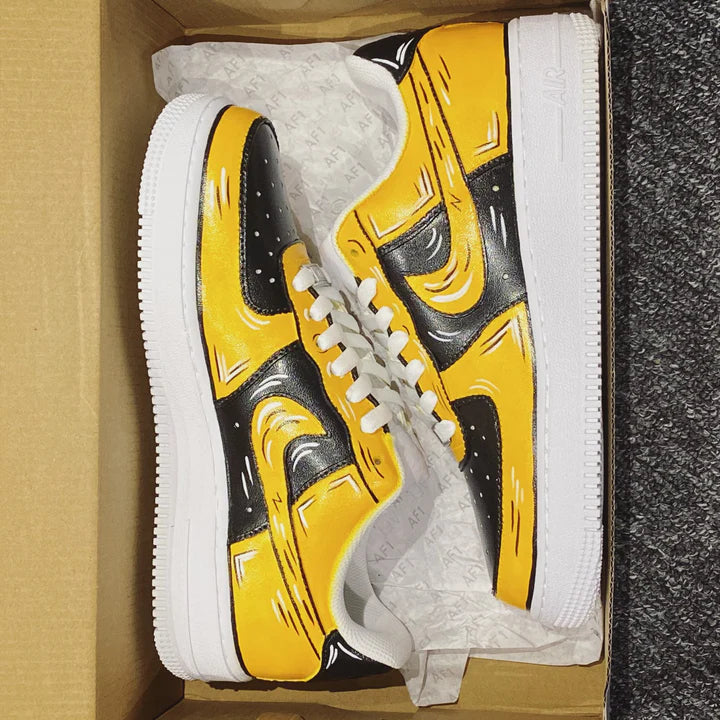 Air Force 1 Custom Low Cartoon Black & Yellow Steelers Shoes Outline All Sizes Af1 Shoes 9.5 Mens (11 Women's)