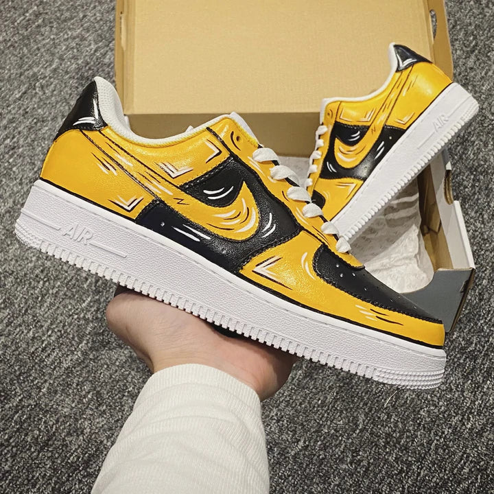 Air Force 1 Custom Low Cartoon Black & Yellow Steelers Shoes Outline All Sizes Af1 Shoes 9.5 Mens (11 Women's)