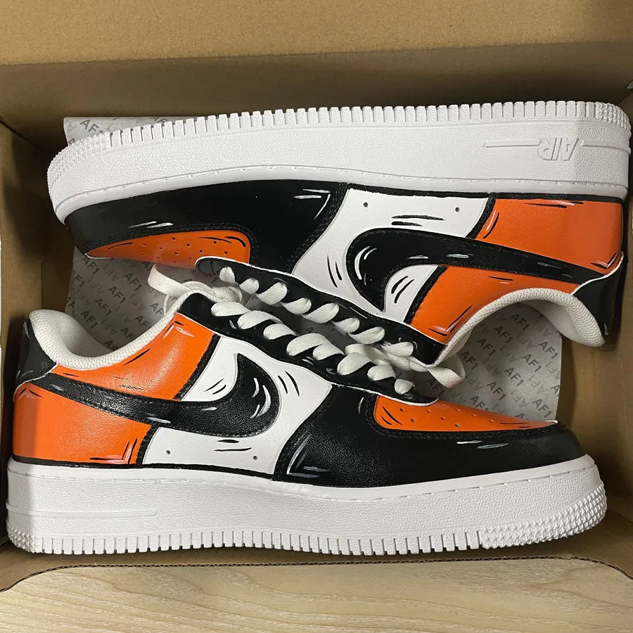 Air Force 1 Custom Low Cartoon Halloween Orange Black Shoes Outline Al –  Rose Customs, Air Force 1 Custom Shoes Sneakers Design Your Own AF1