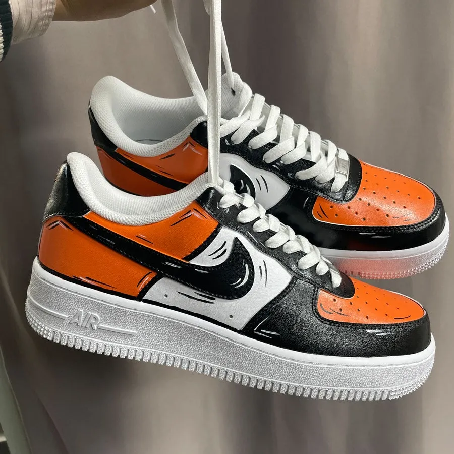 Nike Air Force 1 Black Cartoon Custom Shoes White Outline Mens Womens Kids  Sizes