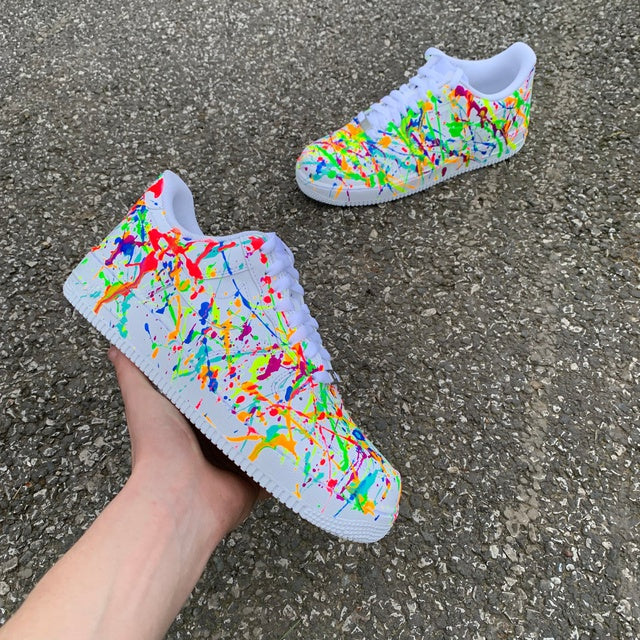 Nike Air Force 1 Custom Fiery Neon Splatter Graffiti White Shoes Men  Women Kid