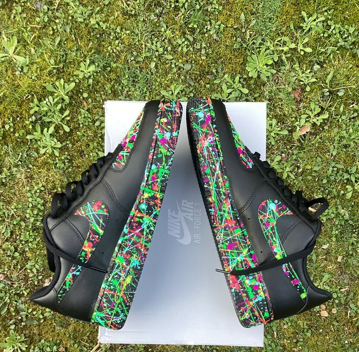 Air Force 1 Custom Shoes "All Color Splatter" Black Swoosh Drip  Mens Womens Kids