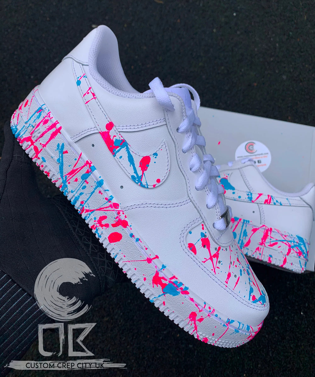 Nike Air Force 1 Custom Royal Gold 👑 Blue Pearlescent 🔵 Splatter White  Shoes