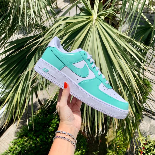 Nike Air Force 1 Custom Shoes Low South Beach Miami Vice Pink Teal Black  White