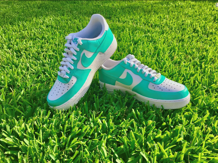 Nike Air Force 1 Custom Shoes Low South Beach Miami Vice Pink Teal Black  White