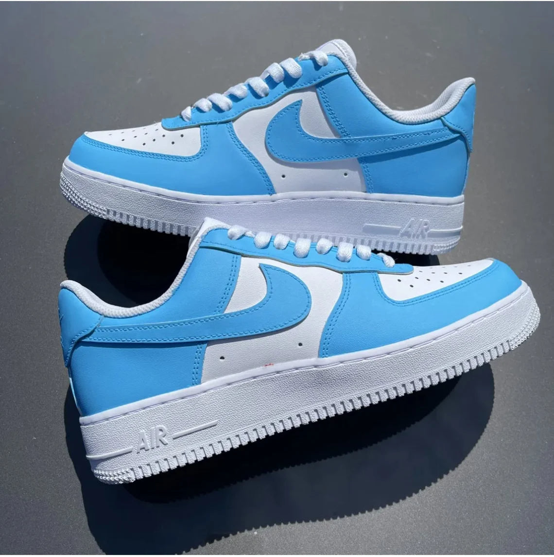 Air Force 1 Custom Low Two Tone UNC Blue White Shoes Men Women Kids Af1 Sneakers 5Y Kids (6.5 Women's)