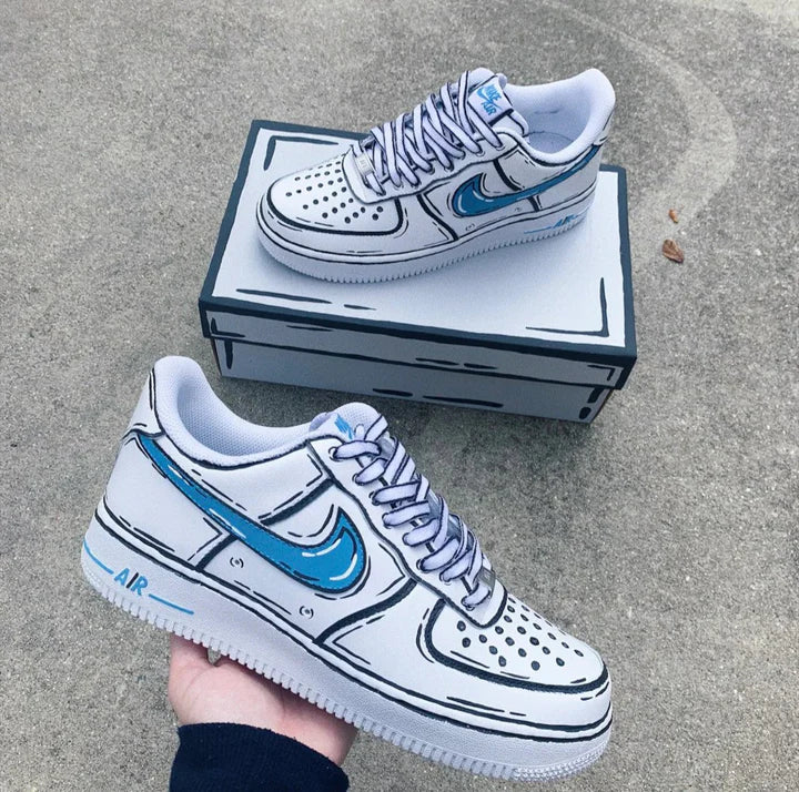 Air Force 1 Custom Shoes Low Cartoon Blue Black White Outline All Size Rose Customs Air Force 1 Custom Shoes Sneakers Design Your Own AF1