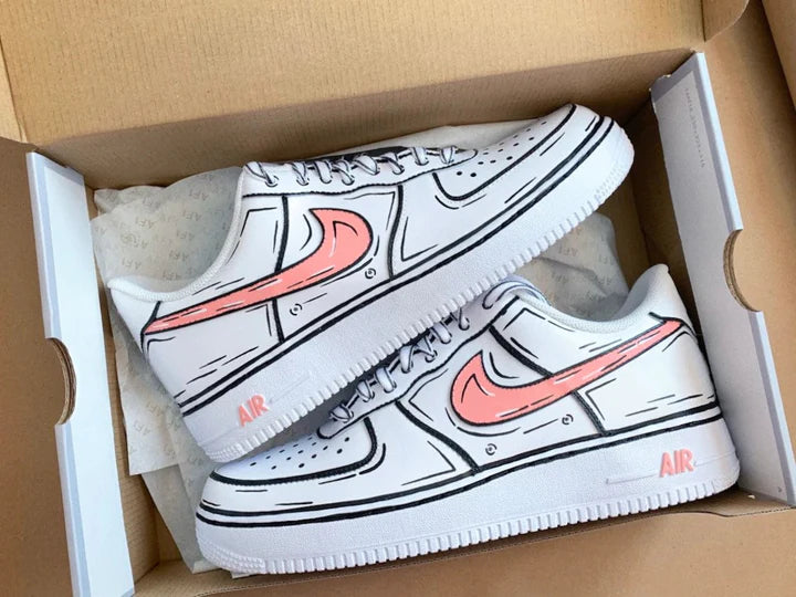 Air Force 1 Custom Low Cartoon Chicago Red Shoes White Black Outline M –  Rose Customs, Air Force 1 Custom Shoes Sneakers Design Your Own AF1