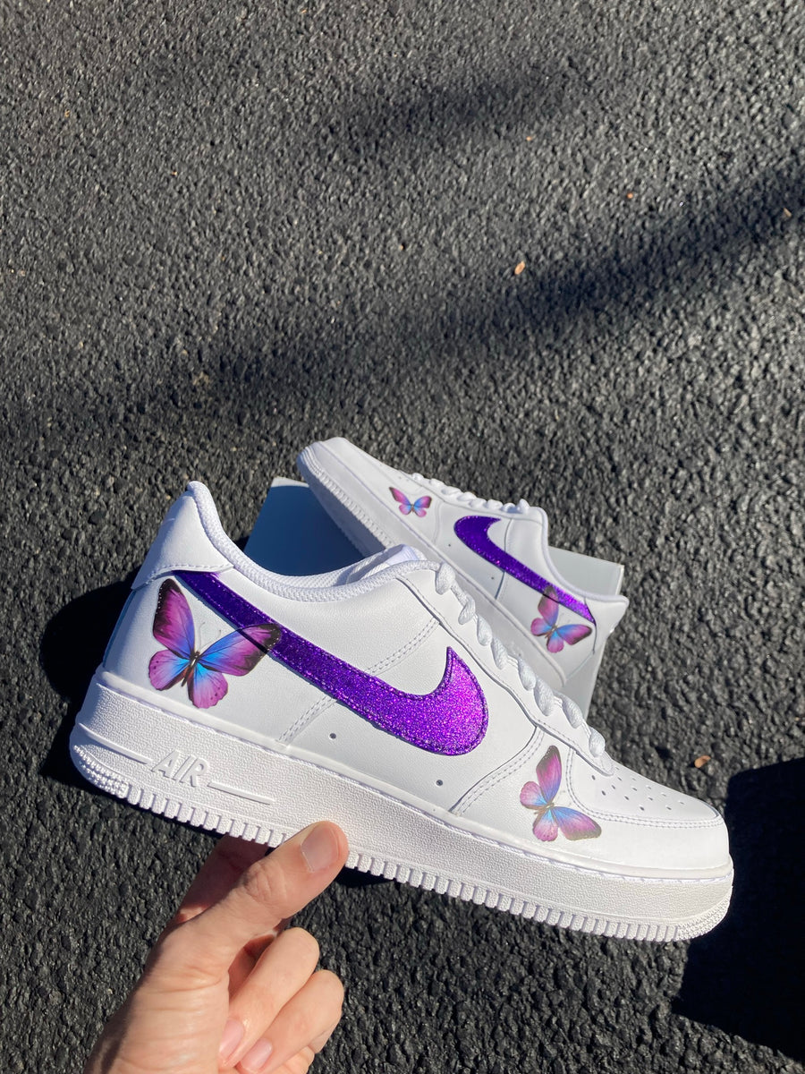Air Force 1 Purple Glitter Butterfly Low White Custom Shoes All
