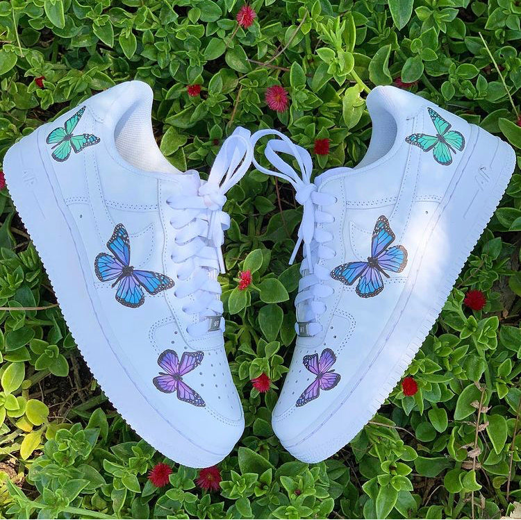 Nike, Shoes, Custom Nike Air Force Low Af1 Blue Butterflies Blue Drip  Swoosh