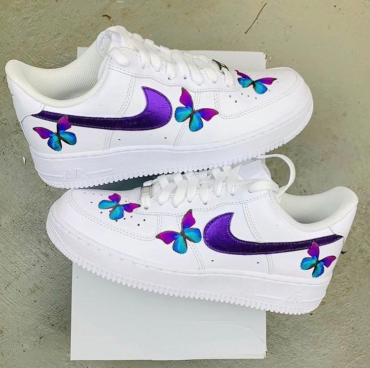 Air Force 1 Custom Purple & Teal Drip Swoosh Donut White Shoes