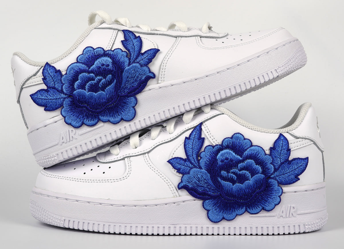 💎 Air Force 1 Custom Teal Rose Low Blue Flower Floral Black