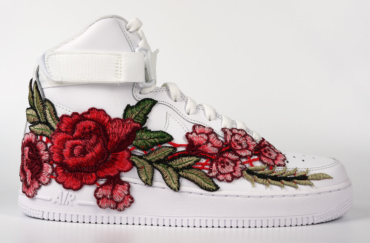 Air Force 1 Custom Shoes High Red Rose Flower Floral White Men