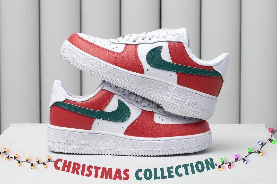 Nike Air Force 1 Custom Christmas Xmas Special Shoes Green Red White Af1 Sneakers 1.5Y Kids