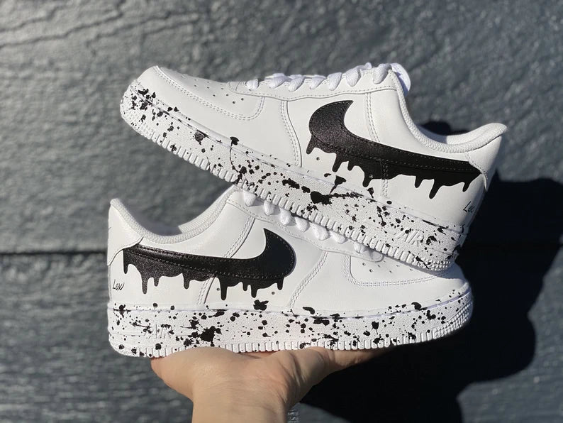 Air Force 1 Custom Drip Splatter White Black Low Shoes Men Women