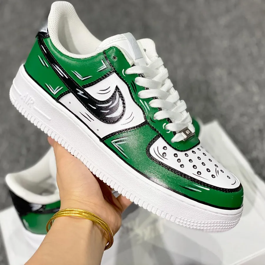 Air Force 1 Custom Low Cartoon Green Shoes White Black Outline Mens Wo –  Rose Customs, Air Force 1 Custom Shoes Sneakers Design Your Own AF1