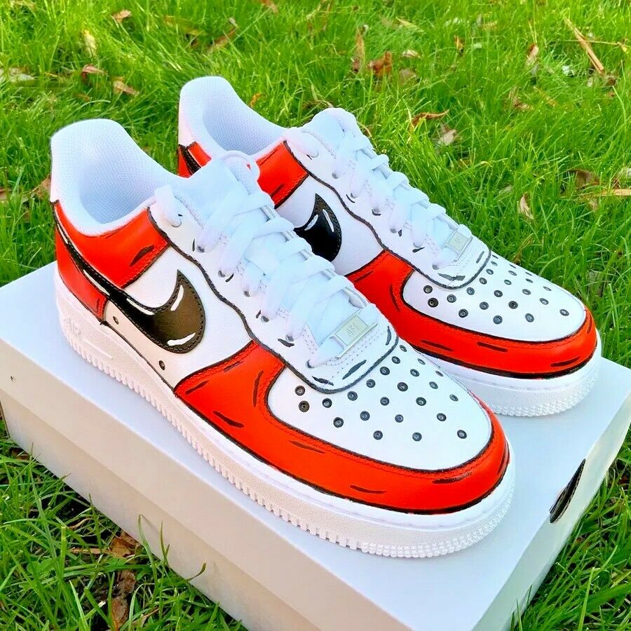 Air Force 1 Custom Low Cartoon Red White Blue Shoes Black Outline