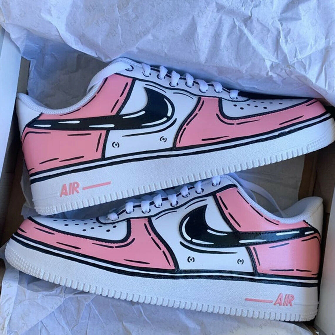 Air Force 1 Custom Low Cartoon Pink Shoes White Black Outline Mens Wom