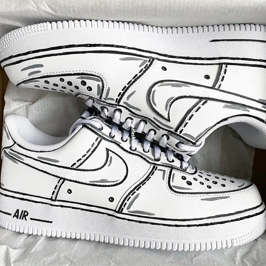 Nike Air Force 1 Black Cartoon Custom Shoes White Outline Mens Womens Kids  Sizes