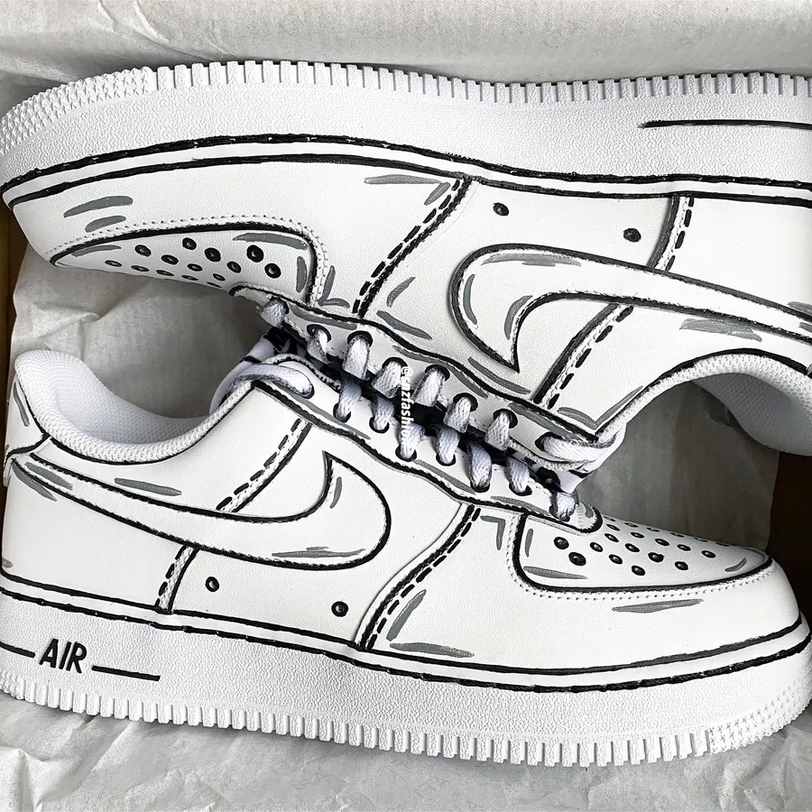 Air Force 1 Custom Low Cartoon Yellow Shoes White Black Outline Mens Womens Af1 Sneakers 12 Mens (13.5 Women's)