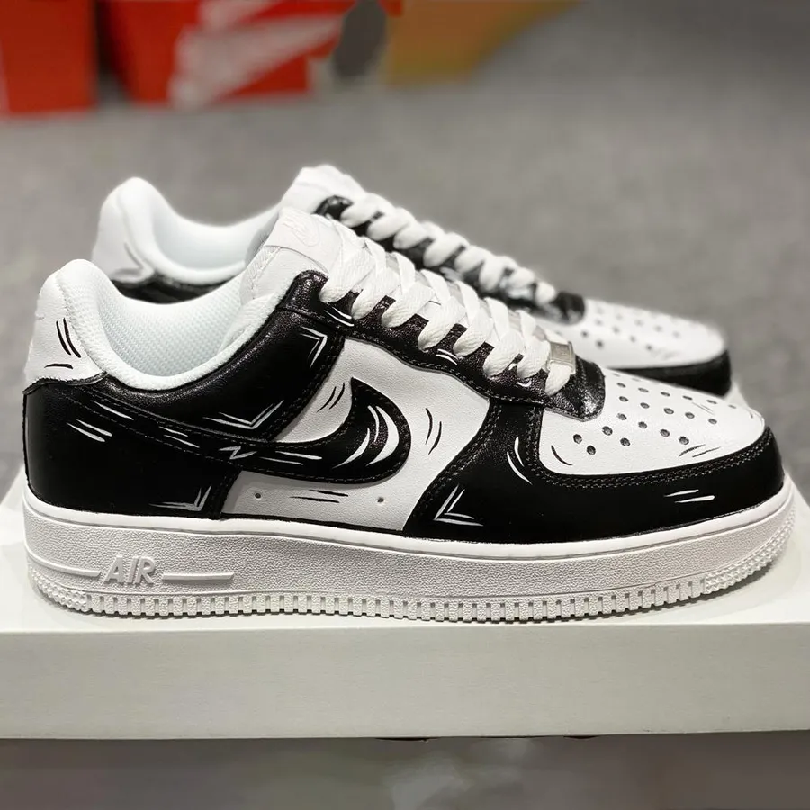 Air Force 1 Custom Low Cartoon White Shoes Black Outline Mens