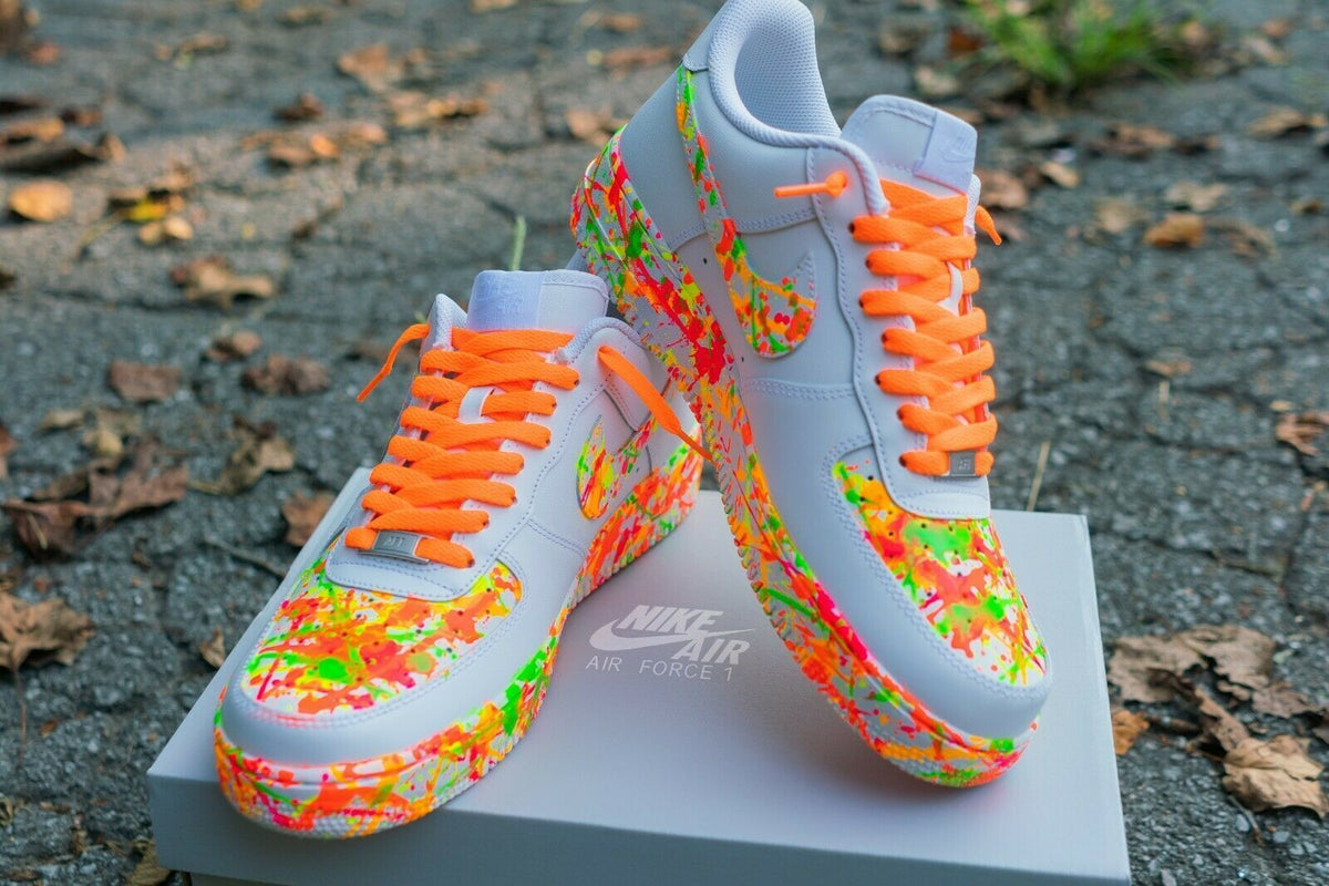 Air Force 1 Custom Neon Splatter Orange Laces Green Yellow Men