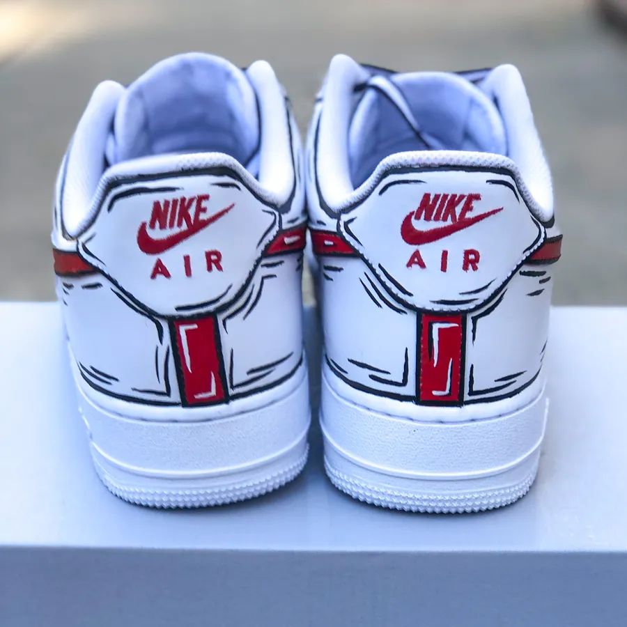 Air Force 1 Custom Shoes Low Cartoon Red Swoosh Black Outline All Sizes Af1 Sneakers 7Y Kids (8.5 Women's)