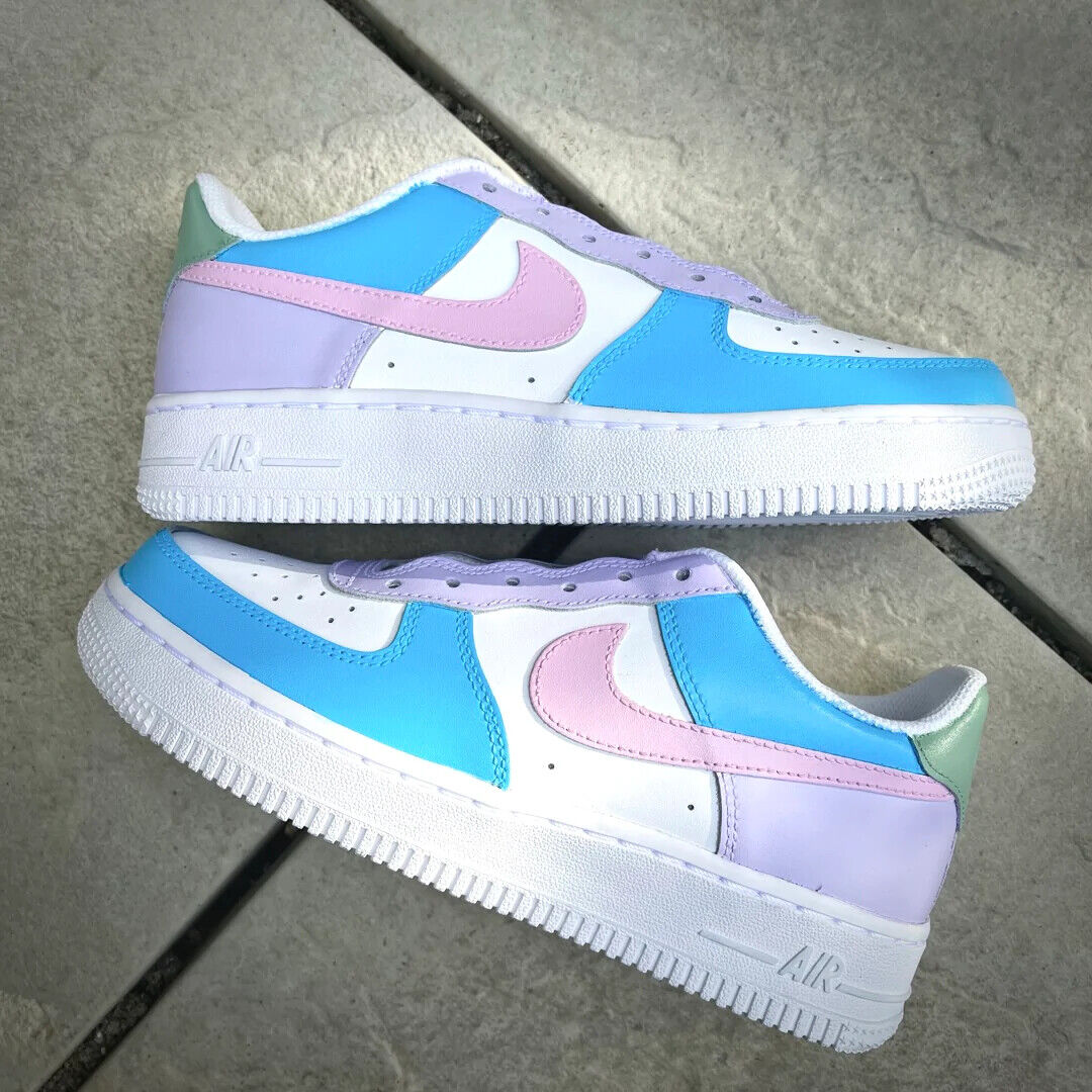 Baby Blue and Pink Custom Air Force 1 Sneakers 3.5 Y / 5 W