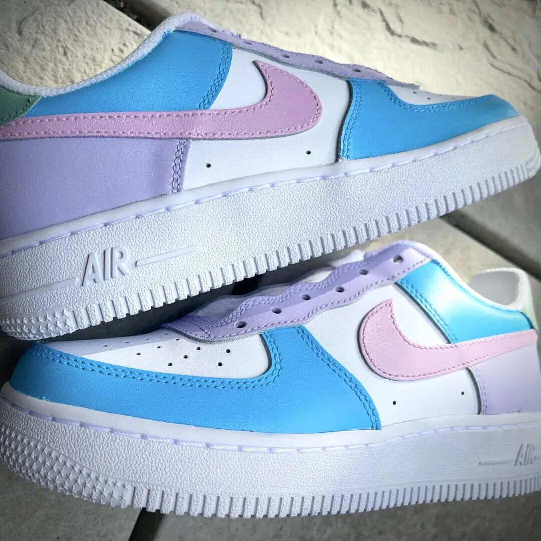 Air Force 1 Custom Cotton Candy Low Inverted Shoes Pink Blue