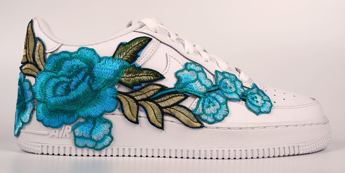 Air Force 1 Custom Teal Rose Low Blue Flower Floral Shoes Mens