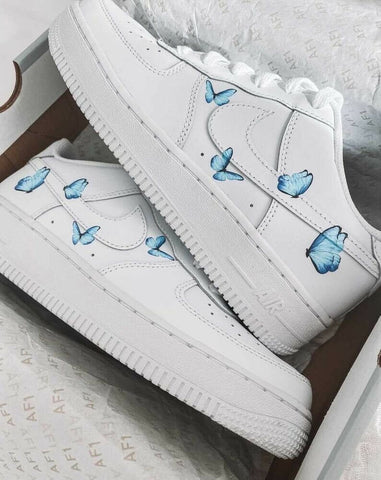 Custom Nike Air Force 1s With Various Blue Butterflies – theshoesgirl