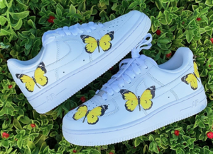 Air Force 1 07 Yellow Butterfly Design White Custom Shoes All Sizes AF1 Sneakers