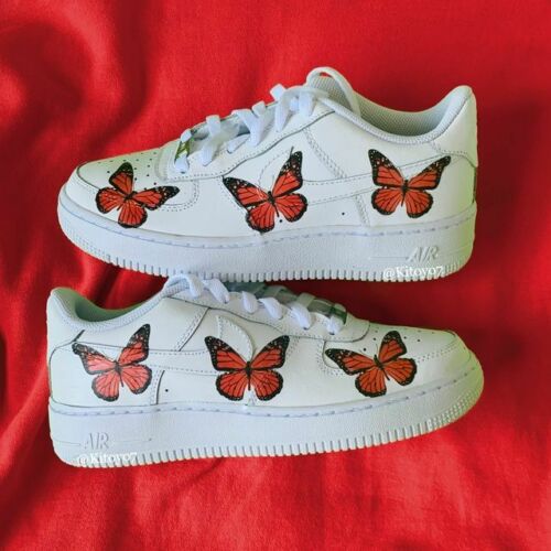Air Force 1 07 Low Red Butterfly Design White Custom Shoes All Sizes AF1 Sneakers