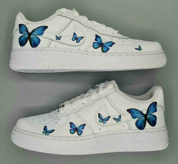 Air Force 1 Low Blue Mini Butterfly Design White Custom Shoes All Sizes AF1 Sneakers