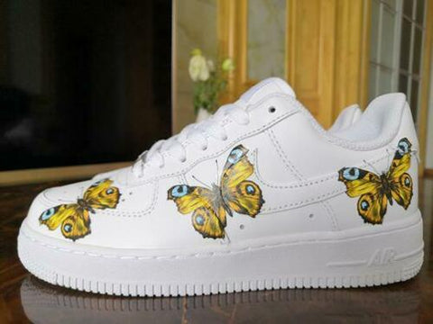 Air Force 1 07 Low Gold Yellow Blue Butterfly Custom Shoes All Sizes AF1 Sneakers
