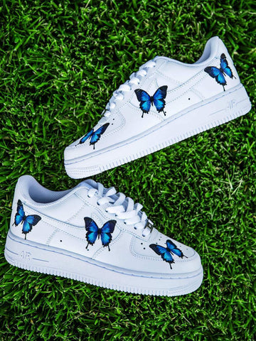 Air Force 1 Low Blue Medium Butterfly Design White Custom Shoes All Sizes AF1 Sneakers