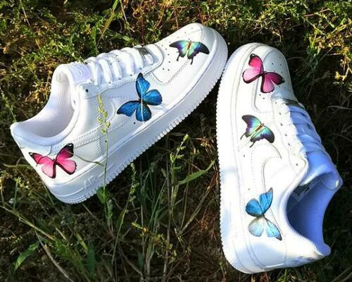 Air Force 1 Low Pink Blue Green Butterfly White Custom Shoes All Size AF1 Sneakers