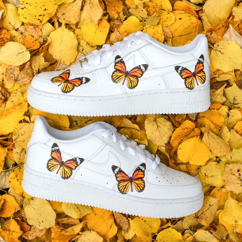 Dripping Beige Custom Air Force 1 Sneakers with Butterflies