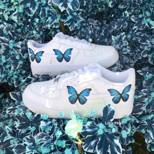 Air Force 1 07 Low Blue Butterfly Design White Custom Shoes All Sizes AF1 Sneakers