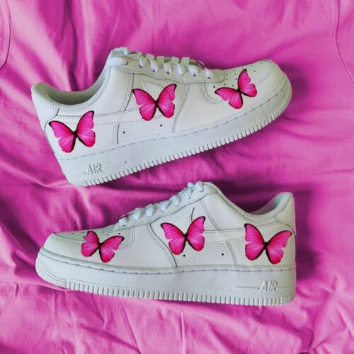 Air Force 1 07 Low Pink Butterfly Design White Custom Shoes All Sizes AF1 Sneakers