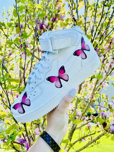 Air Force 1 07 Mid Pink Butterfly Design White Custom Shoes All Sizes AF1 Sneakers