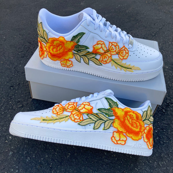 Air Force 1 07 Low Orange Rose Flower Floral White Custom Shoes All AF1 Sneakers