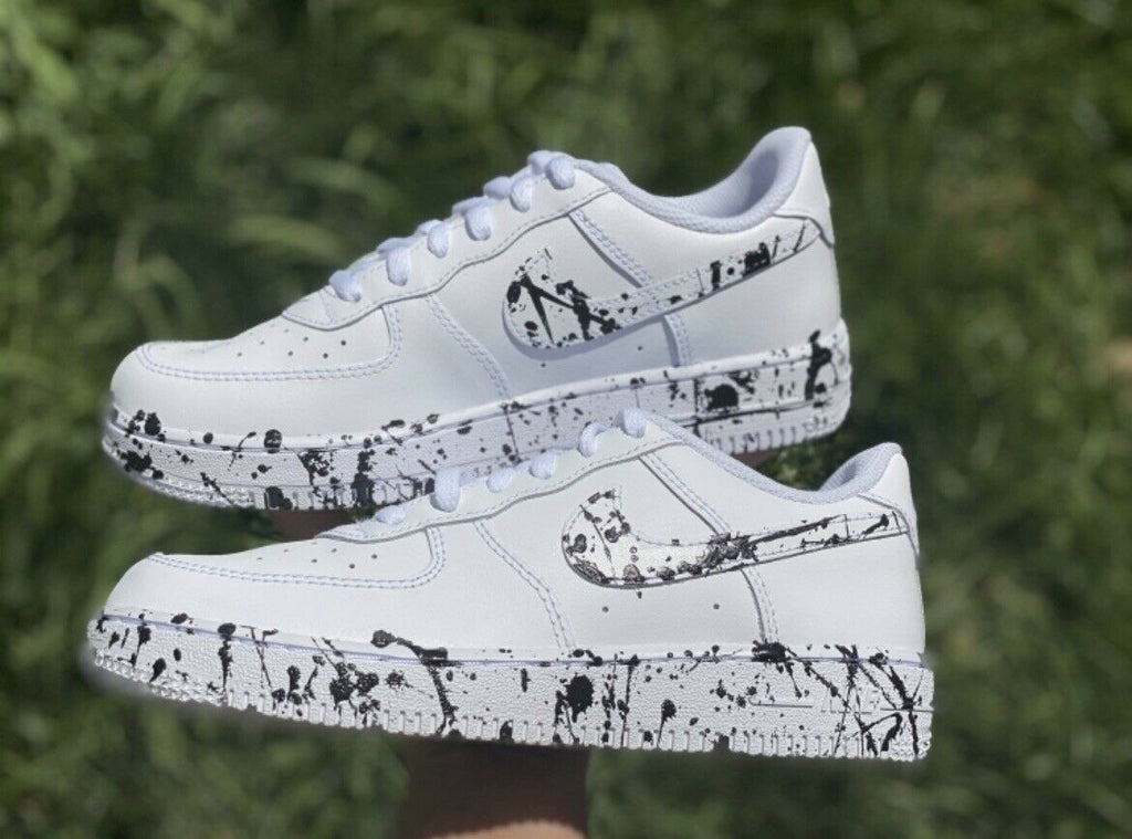 Air Force 1 Custom Low Black Splatter Swoosh White Shoes Men  display picture 3