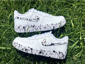 Air Force 1 Custom Low Black Splatter Swoosh White Shoes Men Women Kids AF1 Shoes