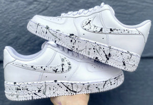 Air Force 1 Custom Low Black & Gray Splatter Swoosh White Shoes Men Women Kids AF1 Sneakers