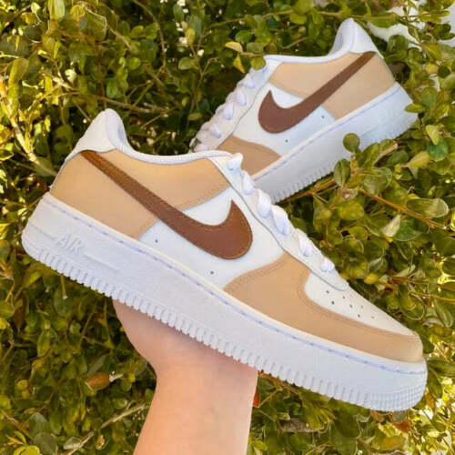 Air Force 1 Custom Low Brown Tan Two Tone Casual Shoes Mens Womens Kids Sizes AF1 Sneakers