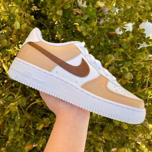 Air Force 1 Custom Low Brown Tan Two Tone Casual Shoes Mens Womens Kids Sizes AF1 Sneakers 