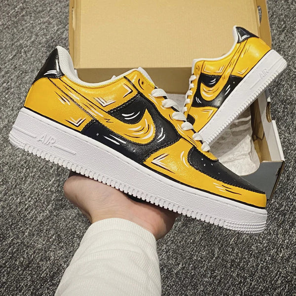Air Force 1 Custom Low Cartoon Black & Yellow Steelers Shoes Outline All Sizes AF1 Shoes