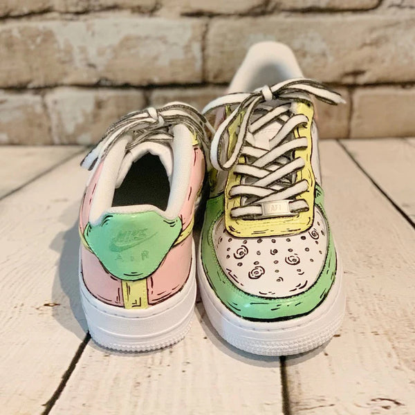 Air Force 1 Custom Low Cartoon Pastel Green Yellow Pink Shoes Outline All Sizes AF1 Sneakers 2