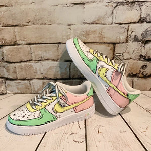 Air Force 1 Custom Low Cartoon Yellow Shoes White Black Outline Mens Womens  AF1 Sneakers